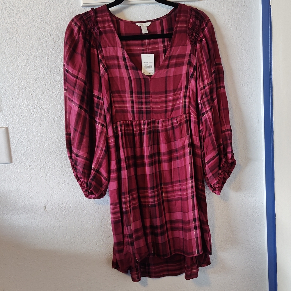 Red Pink Black & Gold Plaid Blouse from Cato Size Lg